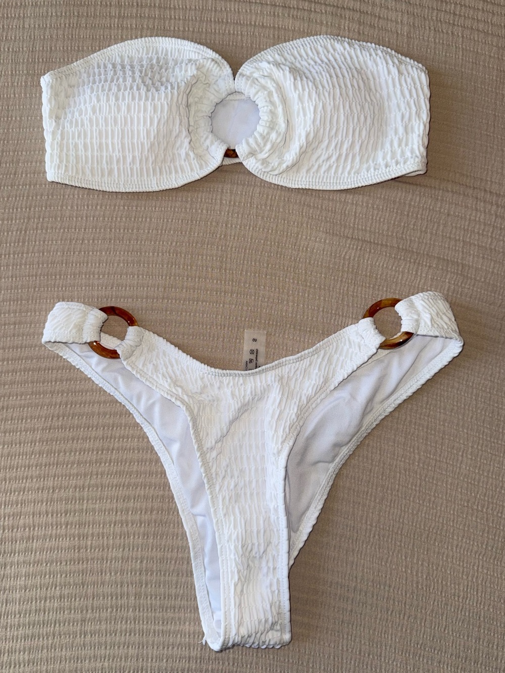 NWOT - White Bikini Top with Tortoiseshell Ring Detail